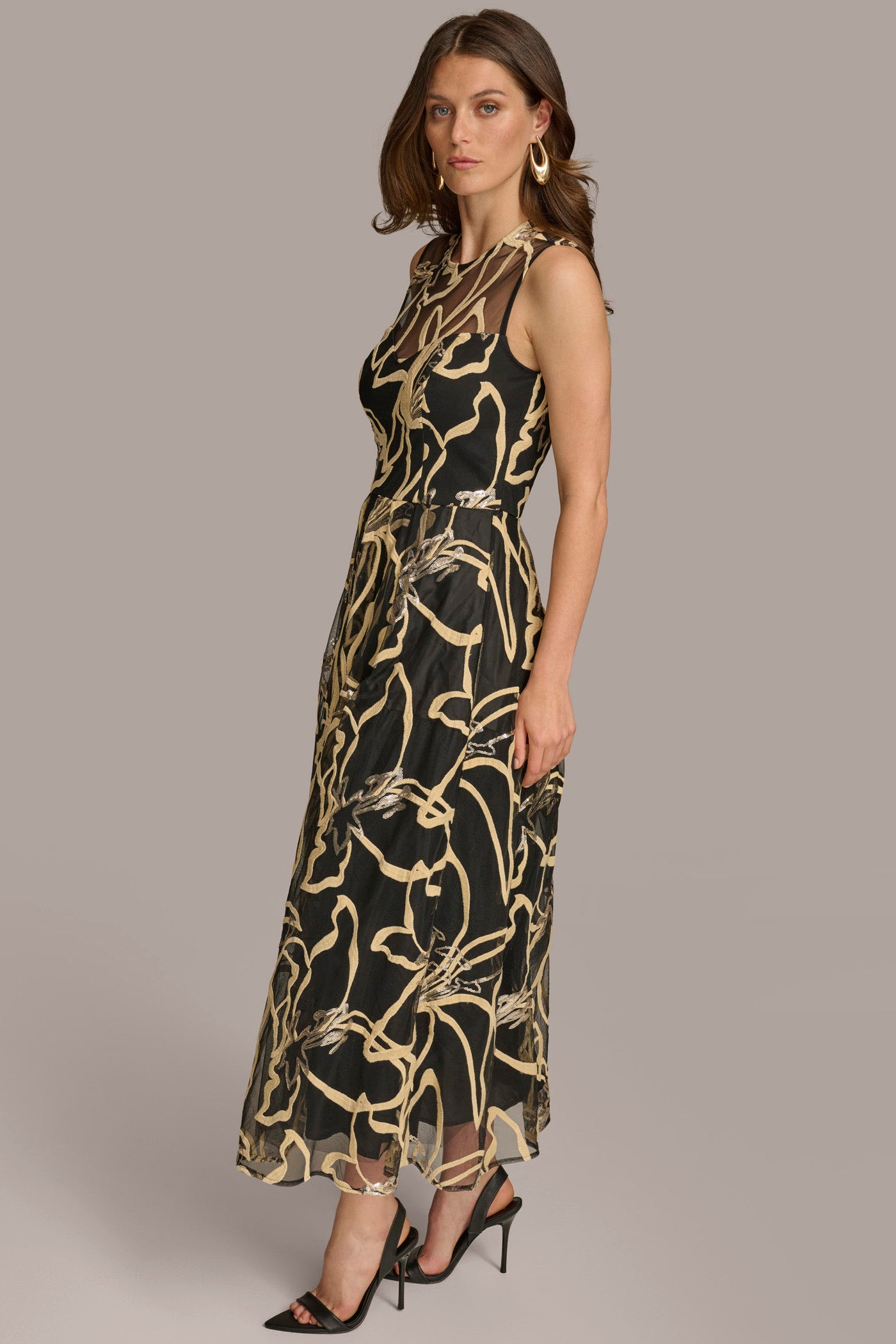 (image for) ELEGANT ILLUSION NECK EMBROIDERED A-LINE MIDI DRESS